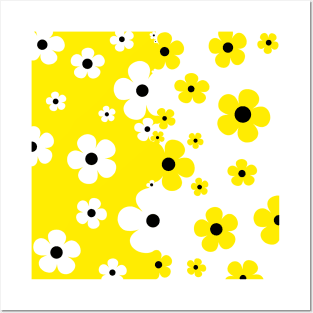 60's Retro Pop Small Flowers in Yellow and White Posters and Art